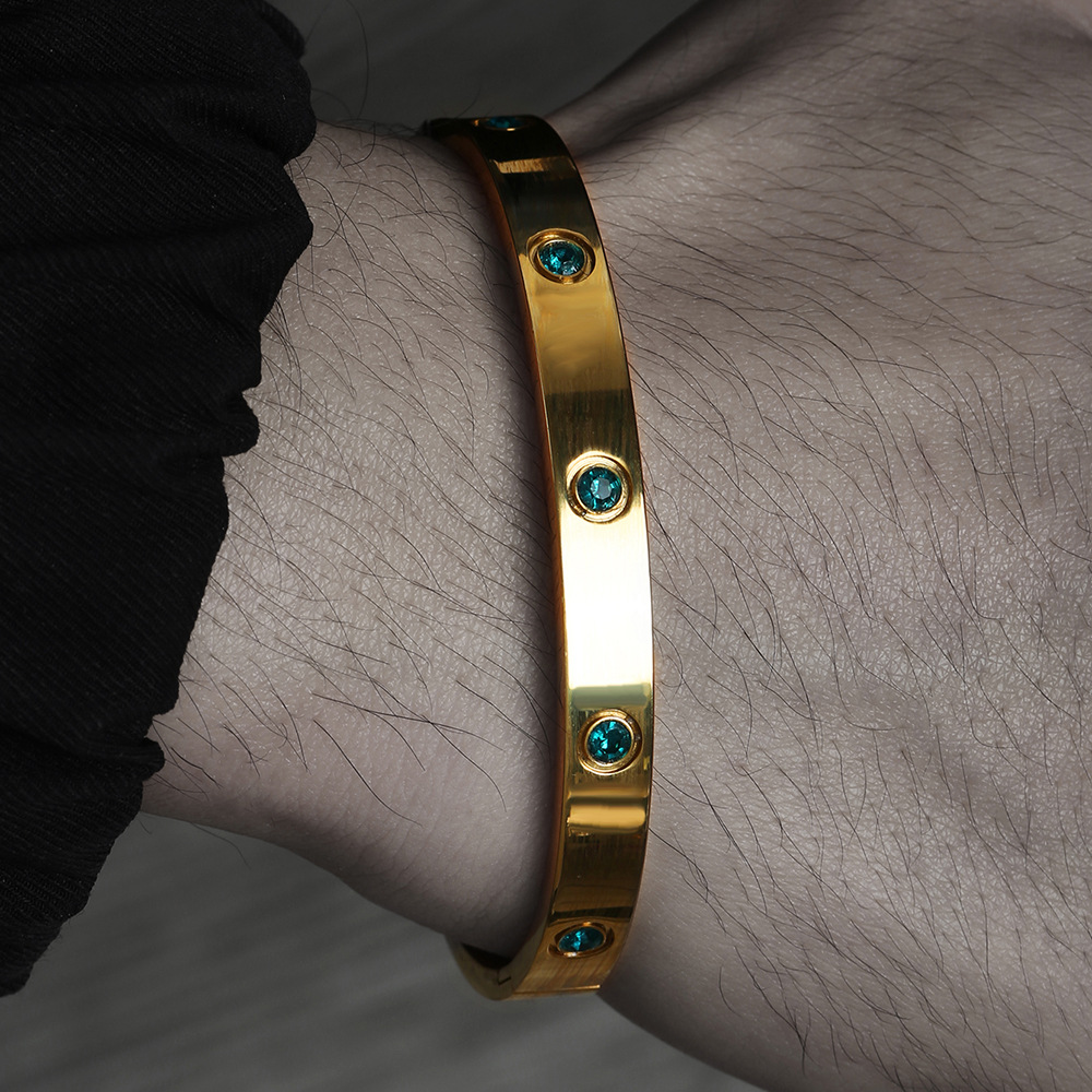 Fashion Round Stainless Steel Plating Inlay Rhinestones Bangle 1 Piece