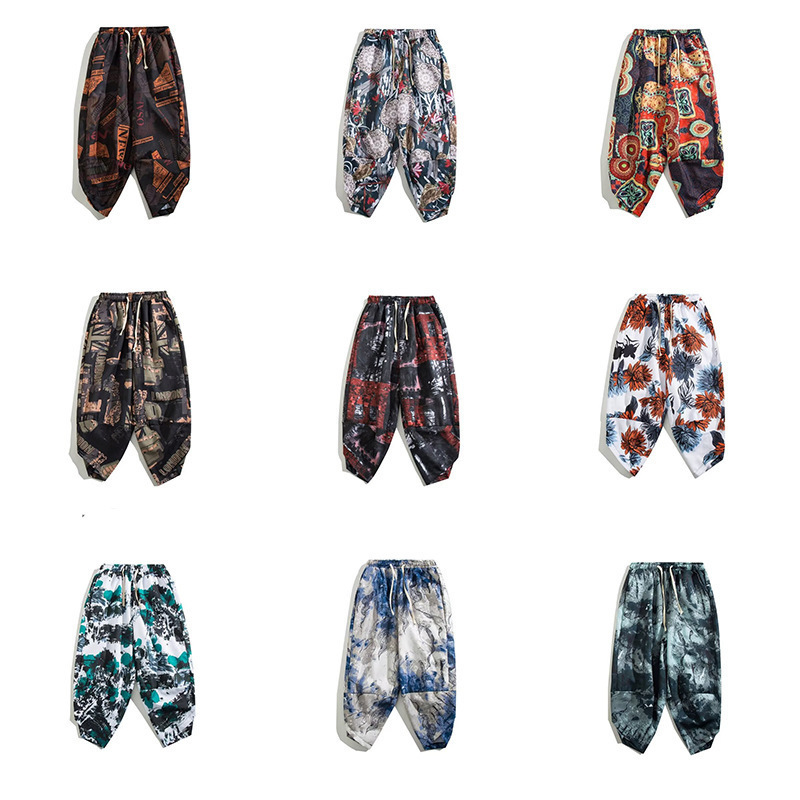 Color Cropped Pants Summer New Bohemian Printed Loose Pants Trendy Brand Men's Beach Pants Pants