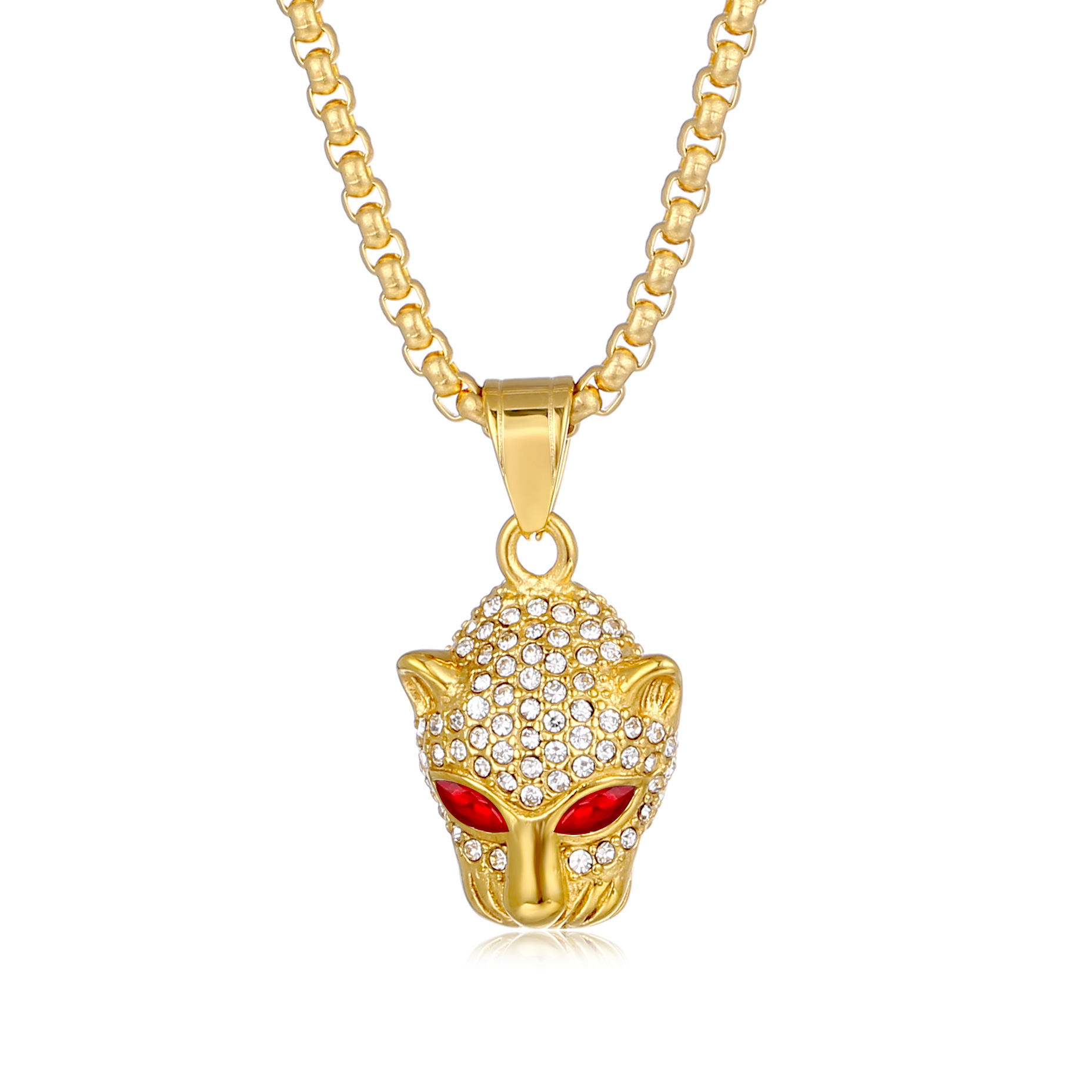 20g Weight Pendant, Chain Jewelry Making Type 18K Gold Plated Plating Material Rhinestones Inlay Material Titanium Steel Chain Material 1 Piece Quantity Party, Street Occasion Titanium Steel Material Jaguar Pattern Men's Gender Plating Design Hip-Hop Style Hip-Hop Jaguar Titanium Steel Plating Rhinestones 18K Gold Plated Men's 3