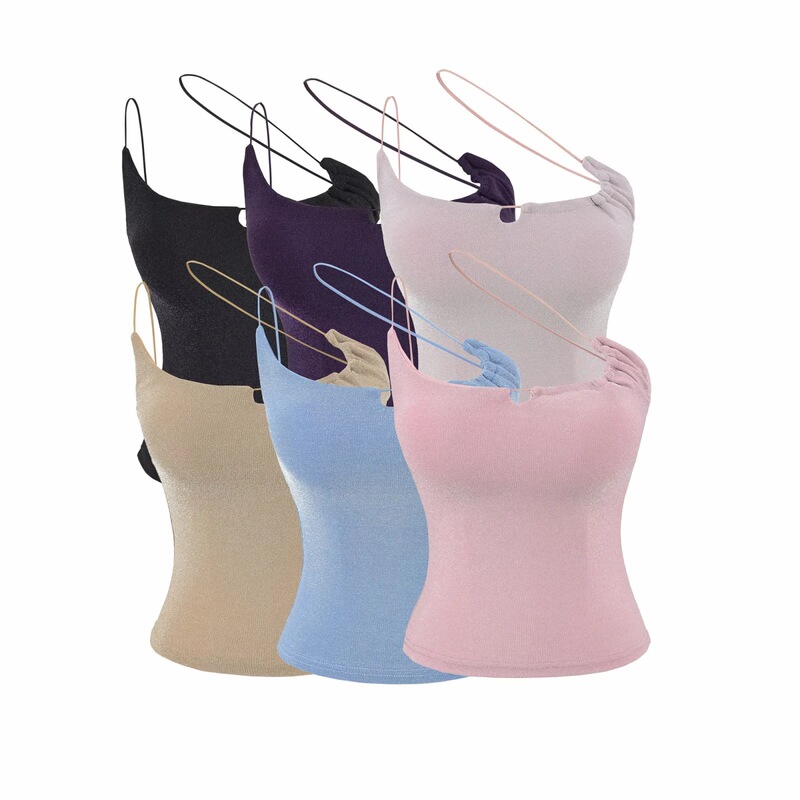 American-style spicy girl halter neck short camisole for women, new summer model, solid color, waist-cinching, with removable chest pads American-style spicy girl halter neck short camisole for women, new summer model, solid color, waist-cinching, with removable chest pads