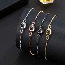 欧美热销投影手链100种语言我爱你图片定 制时尚男女同款钛钢手链