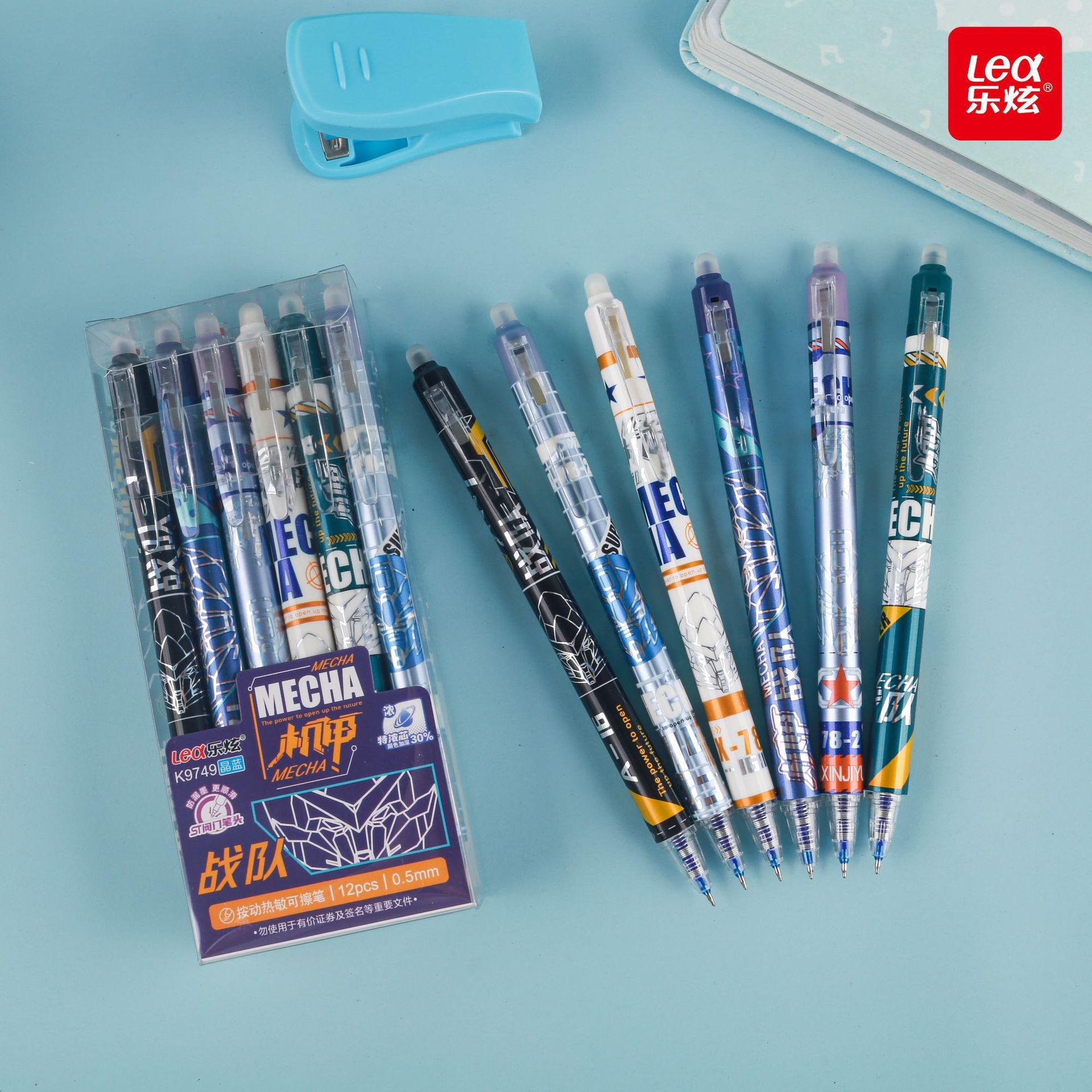 Bolígrafo borrable azul de oso de pan de dibujos animados