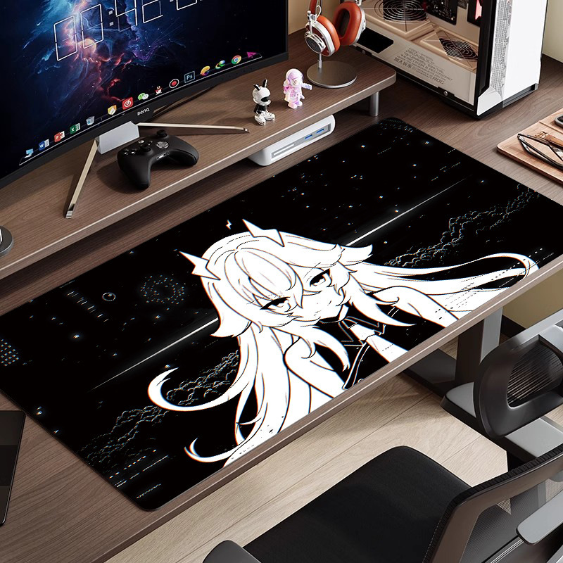 黒と白のアニメマウスパッド特大シンプルな二次元eスポーツボーイズコンピュータデスクパッド大型キーボードパッド|undefined