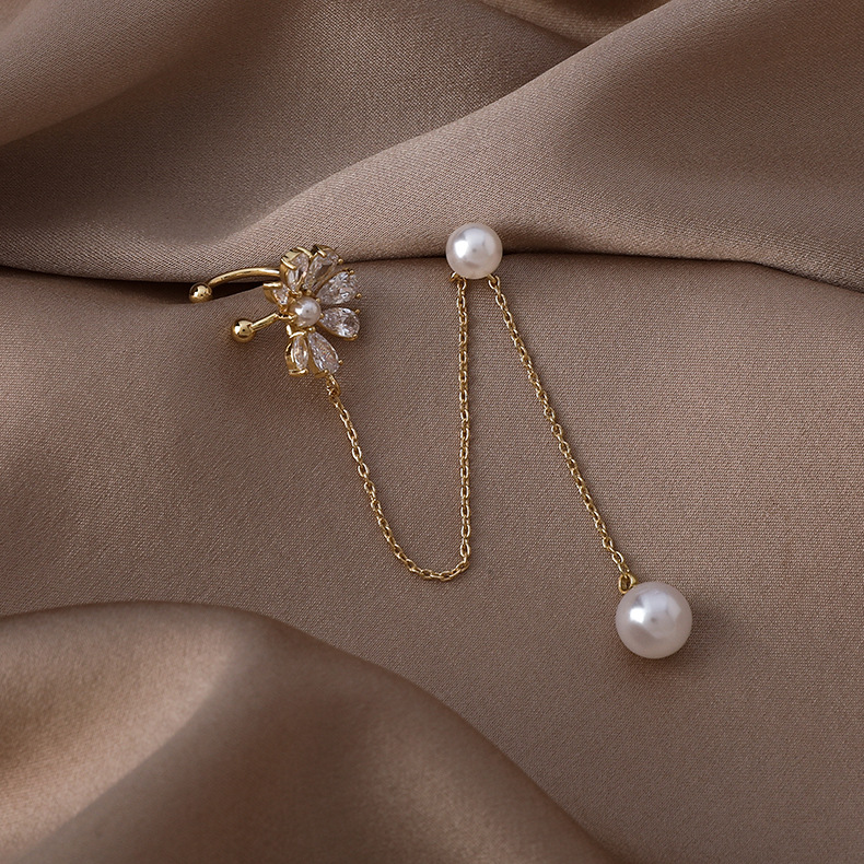 Korean flower pearl tassel zircon earringspicture3