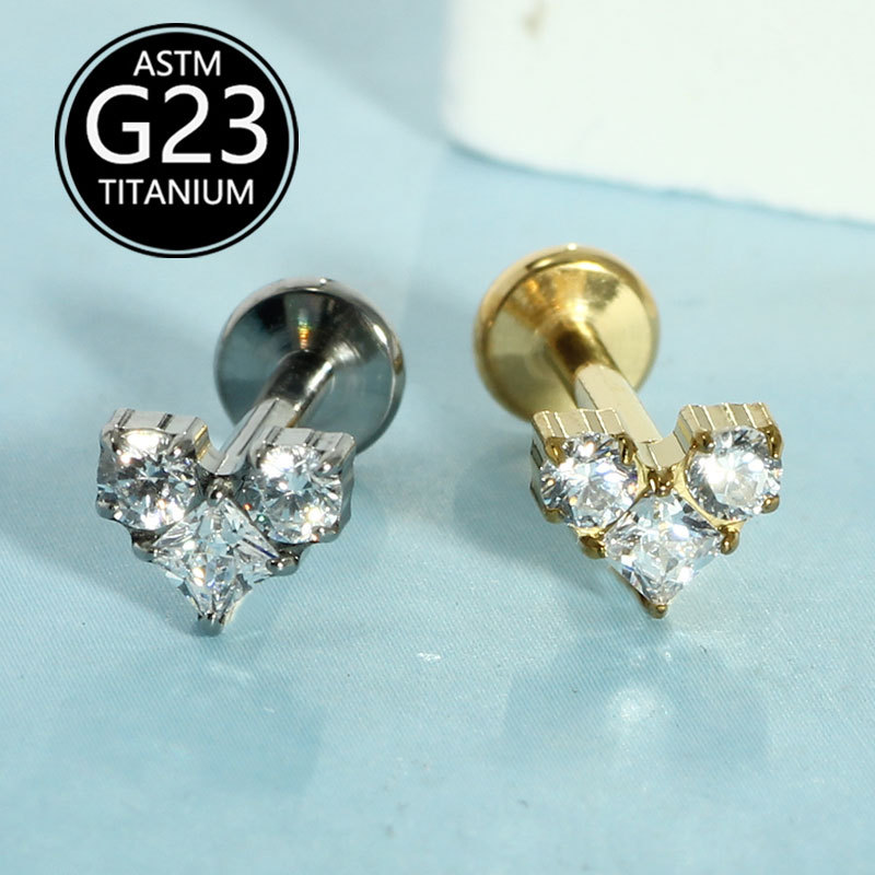 Silver pointed spike labret stud material detail