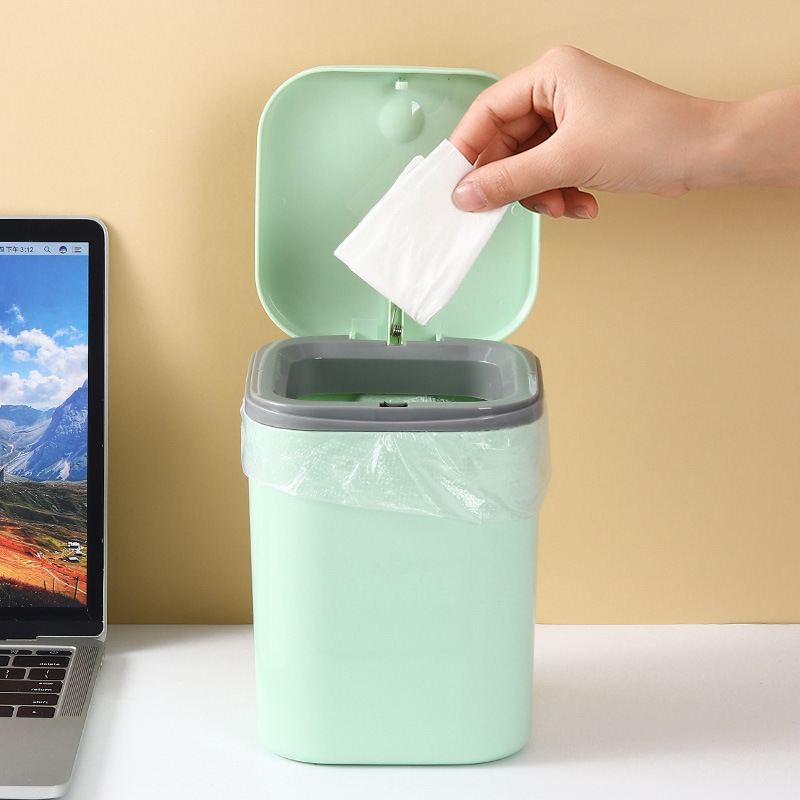 Desktop Trash Can with Press Flip Lid for Home Use in Living Room, Bedroom, Desk; Small Mini Storage Bin with Lid for Waste Paper