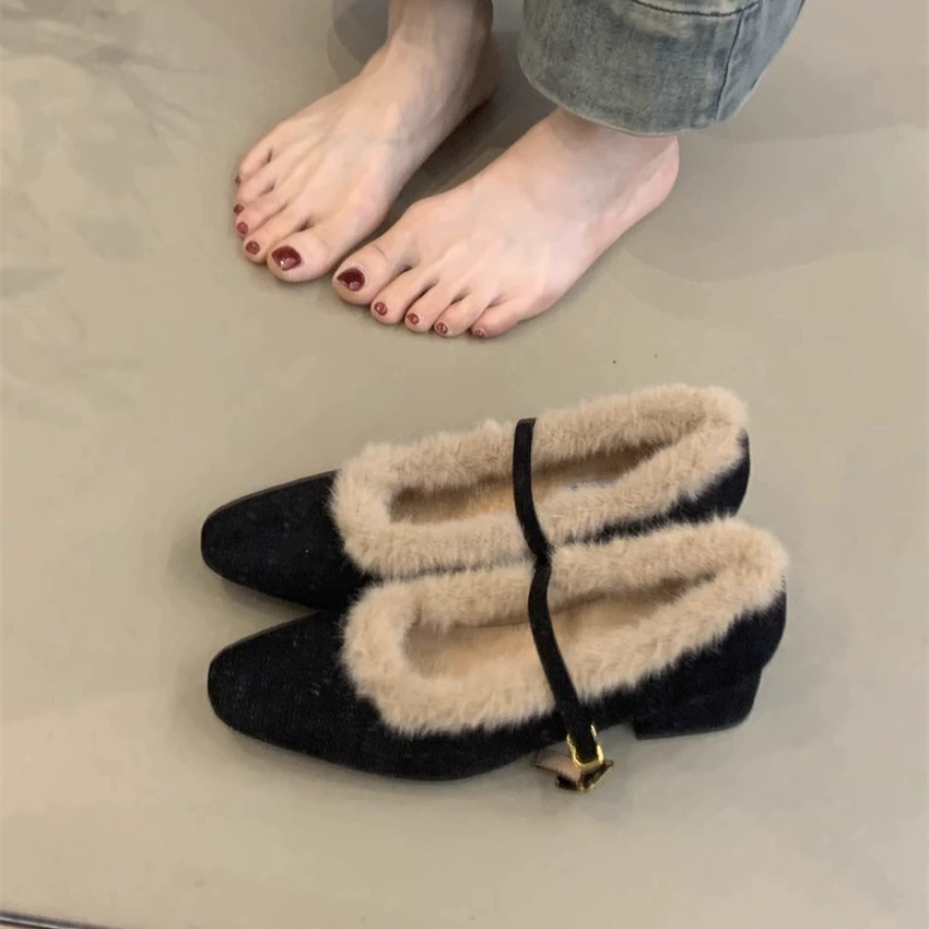 Туфли на толстом каблуке Mary Jen Женская зима 2024 Французский элегантный темперамент