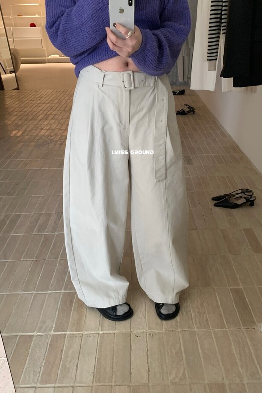 imiss2025秋季新款韩系设计感腰带休闲裤女百搭显瘦阔腿裤长裤子|undefined