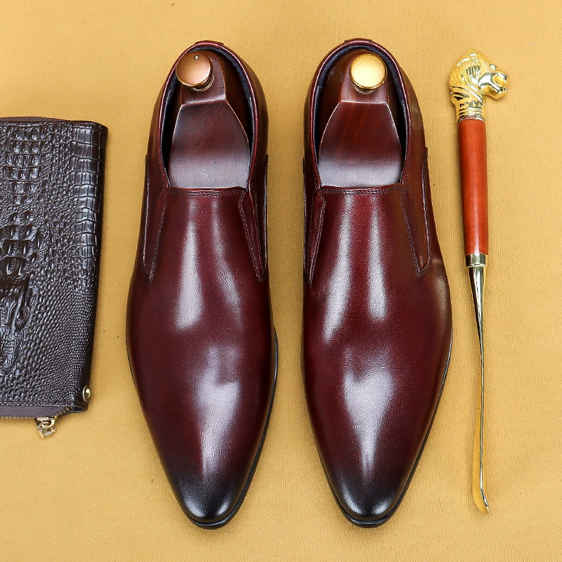 [Эксклюзив для VIP] Новые деловые повседневные кожаные туфли из натуральной кожи для мужчин, дышащие свадебные туфли из воловьей кожи первого слоя с острым носком