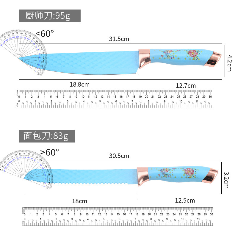 Nuevo patrón de mampostería transfronterizo doble galvanoplastia cabeza de color de flores herramientas de cuchillo de regalo de acero inoxidable herramientas de cocina