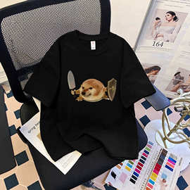 网红柴犬表情包儿童T恤男女童夏季棉宽松百搭中大童半袖上衣潮