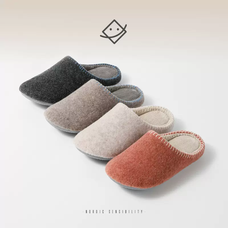 严选2025秋冬日式居家地板防水防滑男女情侣毛毡保暖棉拖鞋