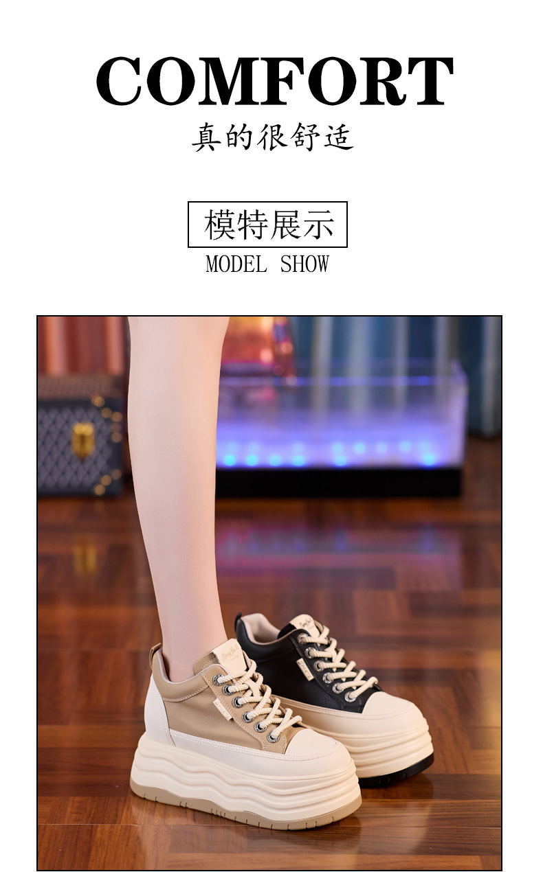 Giày sneaker nữ cổ cao đế dày tăng chiều cao trong — Màu đen chi tiết 12