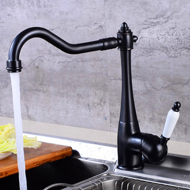 El comercio exterior de estilo Europeo de latón giratorio cocina Cuenca del fregadero de la cocina lavabo de cerámica manija de Oro caliente y fría grifo antiguo