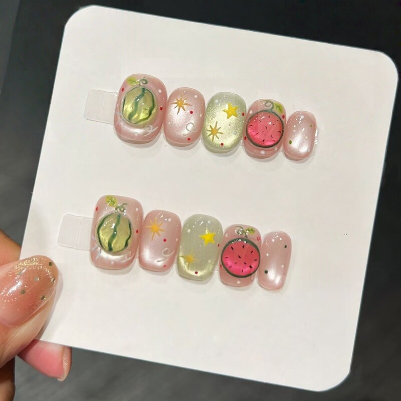 【Watermelon Bobo】Purely Handmade Wearable Nails Refreshing Cute Watermelon Simple Whitening Versatile Fresh Nail Art 【Watermelon Bobo】Purely Handmade Wearable Nails Refreshing Cute Watermelon Simple Whitening Versatile Fresh Nail Art
