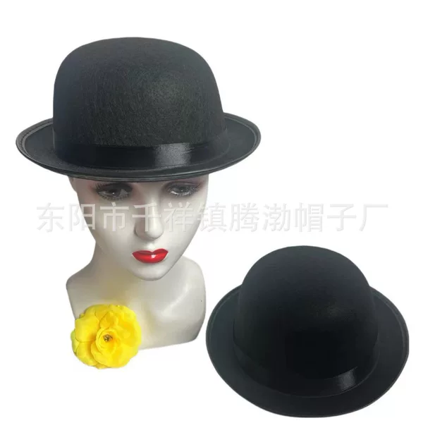 Factory Cross-border Black Felt Small Round Hat Non-woven Fabric Stereotype Polyester Hat Round Cap Explosion Dome Small Top Hat