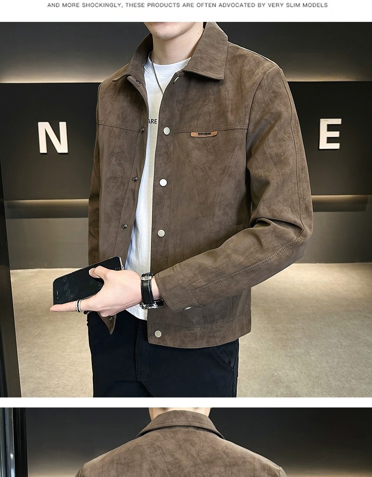 Men's Suede Jacket Turn-down Collar Casual Versatile Coat_voghion.com