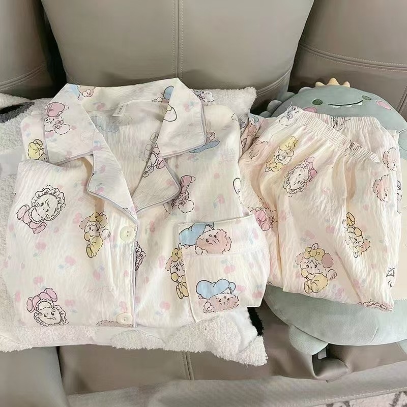 Al por mayor transfronterizo nubes de otoño pijamas de manga larga pantalones cardigans de dibujos animados con solapa linda ropa de hogar