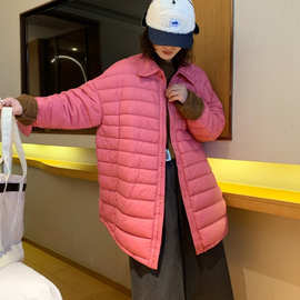 冬季新款宽松白鸭绒通勤保暖外套女小个子宽松翻领衬衫羽绒服