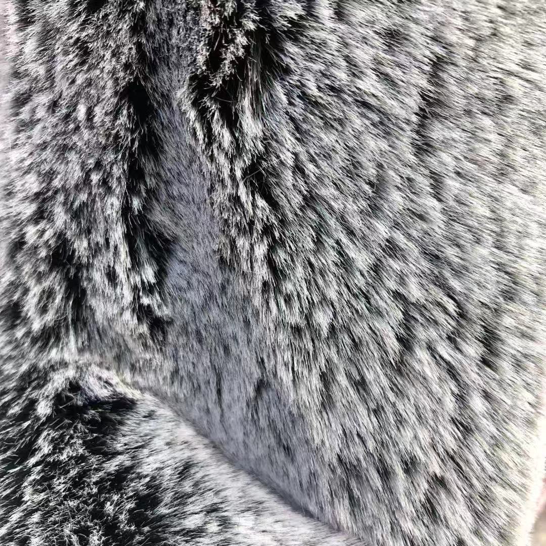 2CM tela de pelo de conejo ultra suave 1500G de doble color pelo de conejo blanqueado ropa de pelo cuello tela de peluche