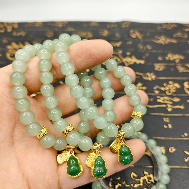Anti-Aventurine Jade Glass Hetian Jade Gourd Pendant Bracelet Tiktok Live Amazon Popular Bracelet Jewelry Supply