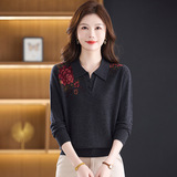 秋冬时尚翻领羊毛针织妈妈上衣绵羊毛休闲毛衣中年妈妈毛衫，女装针织衫/毛衣，妃慕昵服饰