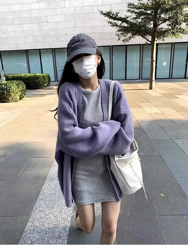 Lazy Style Single-Breasted Knitted Cardigan Autumn and Winter New Loose Korean Style Mid-Length Sweater Jacket Top for Women