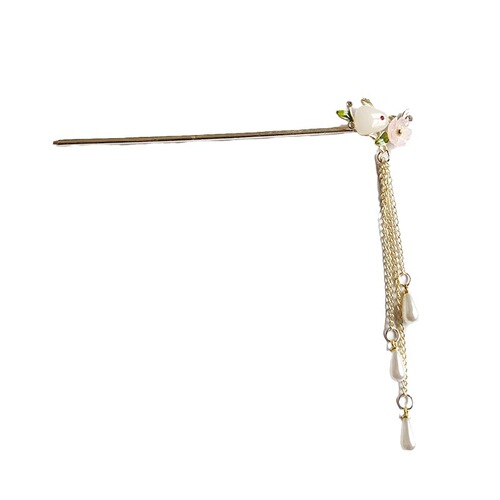 Jade Rabbit Flower Walking Shake Ancient Style Hairpin Exquisite Small Tassel Headdress Half-tied Hairpin Cheongsam Accessories for Women on the Back of the Head