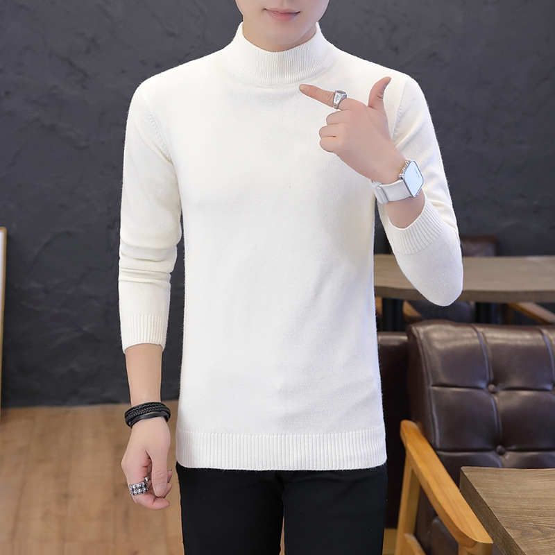 Half turtleneck sweater men's 2020 Autumn and Winter new men's sweater slim-fit base sweater solid color sweater for men
