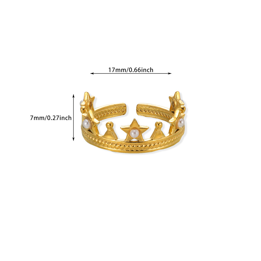 Imitation Pearl Inlay Material PVD Coated Real Gold Plated Geometric 304 Stainless Steel Simple Style IG Style Waterproof Non Tarnish Rings