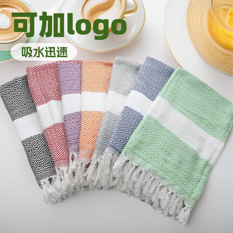 Amazon's New Thickeneded Polyester Cotton and Linen Turkish Tassel Diamond Beach Towel Fine-Grained Rhombus Bath Towel Shawl