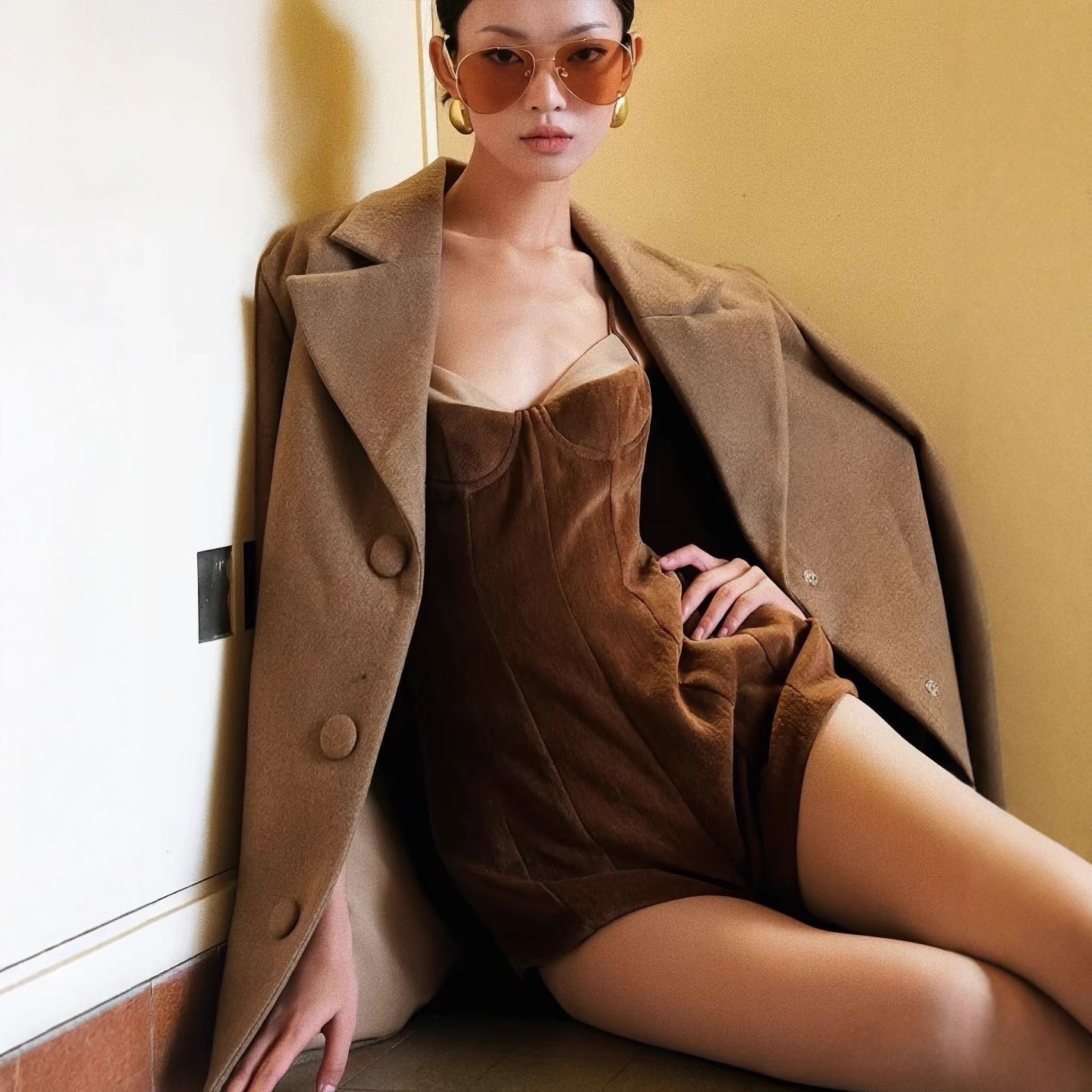 26 Years Early Spring Vietnam Ononmade Niche Designer Melard Brown Suspender High-Waisted Versatile Jumpsuit for Women