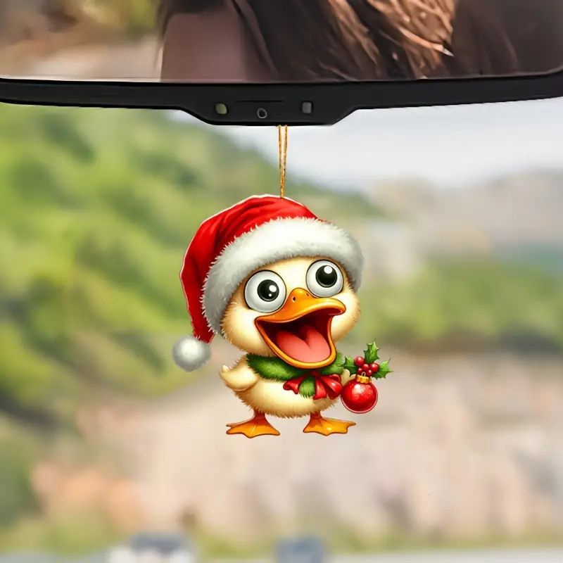 Navidad nuevo sombrero de Navidad pato colgante acrílico plano transfronterizo coche colgante llavero colgante image 3