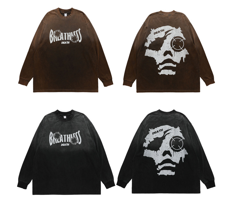 Herren Langarmshirt Im Retro-gradient-design Mit Print Streetwear_voghion.com