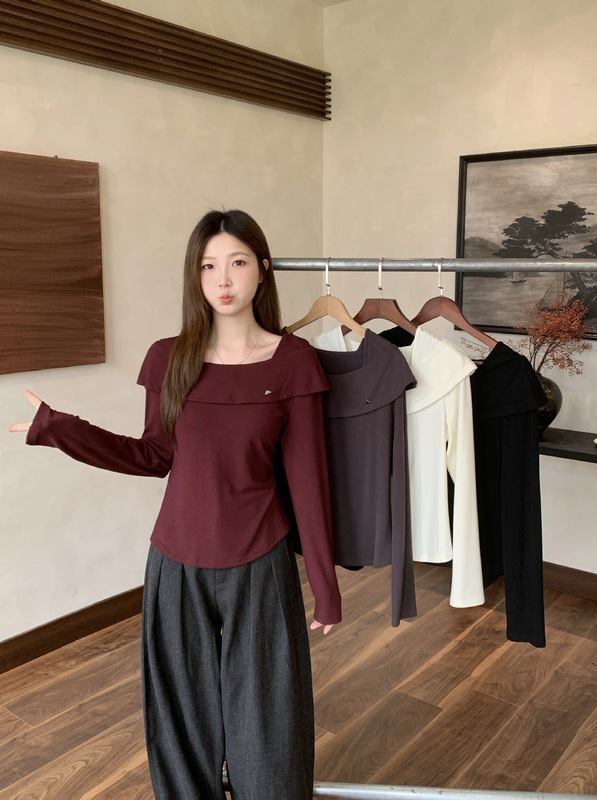 2025年秋装新款胖mm大码女甜美设计感荷叶边方领长袖上衣|undefined