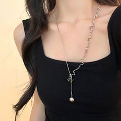 绿色方形锆石吊坠项链女抽拉可调节长款毛衣链高级感轻奢小众配饰