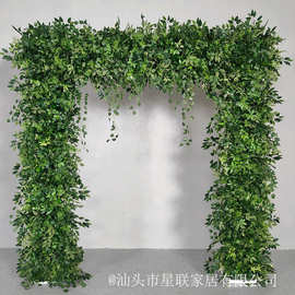 纯绿叶子方形拱门花艺婚礼舞台拱门绿植花排假花商业橱窗摄影装饰