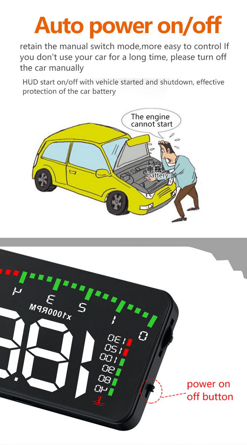 Hud Car Head-Up Display Displays Speed, Rpm, Water Temperature, and Voltage with 4 Practical Functions A900 Cross-Border