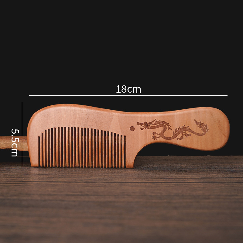 ロングヘア用の天然ピーチウッドコーム、アンティークヘアコーム、細かい歯の静電気防止家庭用コーム、刻印ロゴ|undefined