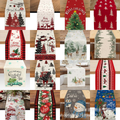 国境を越えた新しいクリスマステーブル旗亜麻創意プリント雪だるま老人テーブルマット雰囲気クリスマステーブル装飾品