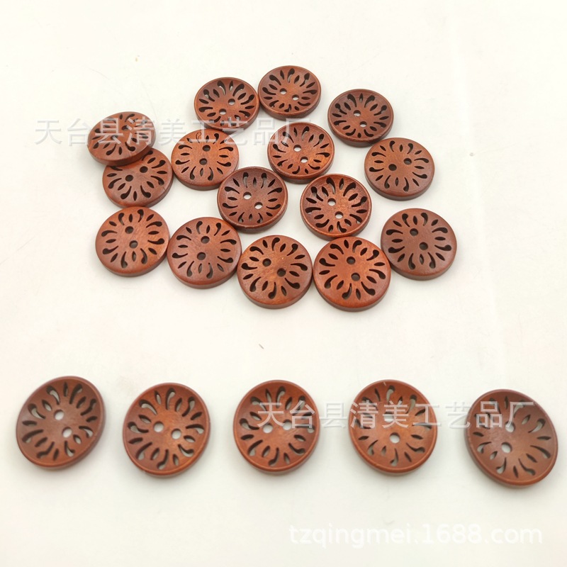 23mm café profundo/café madera hueca botón de madera decoración crisantemo botón de madera 20 un paquete de todo fósforo