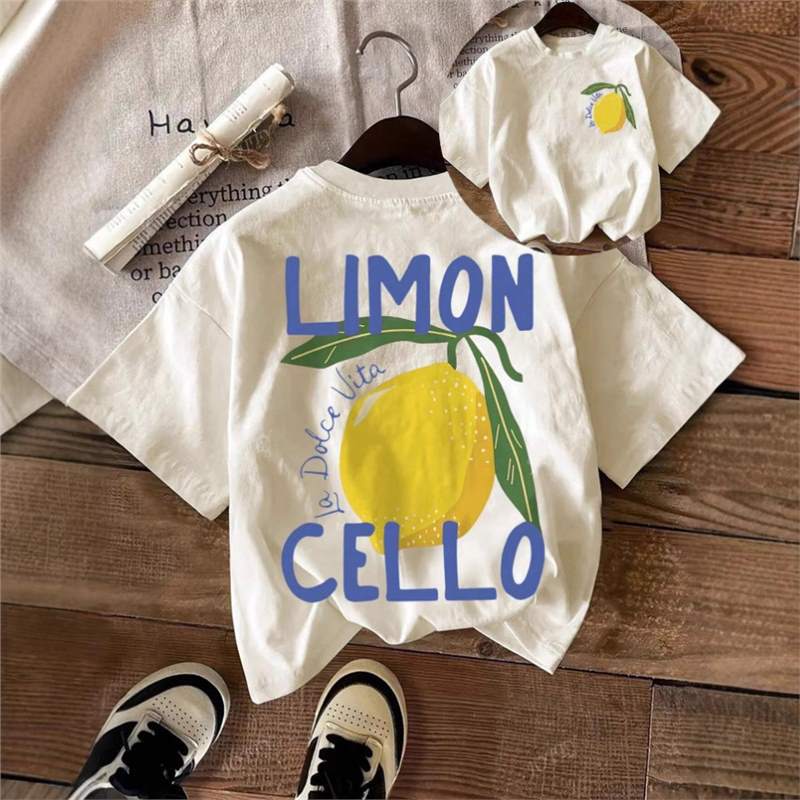 Shein Cross-Border 2025 Summer Hot Sale New Casual Lemon Style Fruit Print Round Neck Short-Sleeved T-Shirt for Women