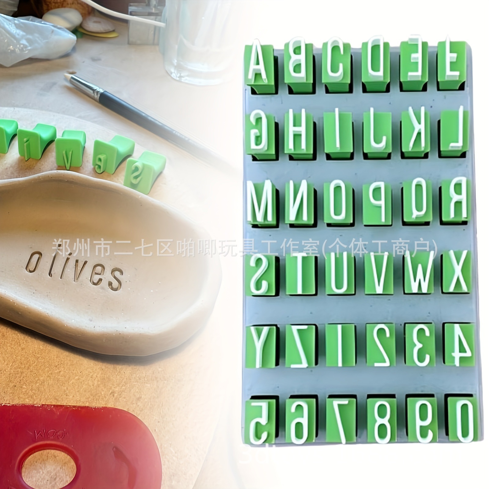 Nuevo producto transfronterizo creativo Alphabet clay seal conjunto de sellos de arcilla con letras mayúsculas y minúsculas