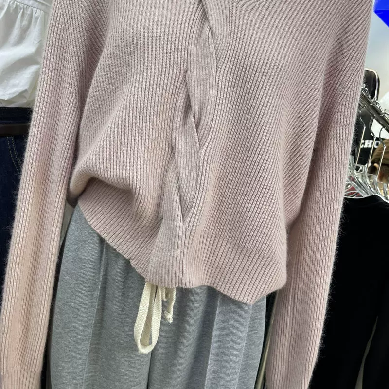 2026年初秋季净色气质显瘦减龄百搭韩版麻花编织露肩宽松毛衣女潮