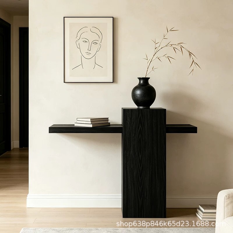 Vintage-style entryway table, hallway console table, home entryway storage table, black entryway table, solid wood narrow console table