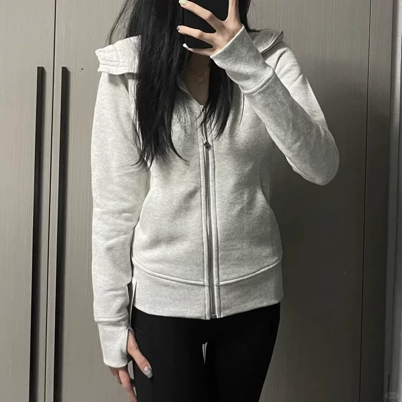 Теплый толстовка с капюшоном, одежда для йоги, куртка, худи на молнии, облегающий крой