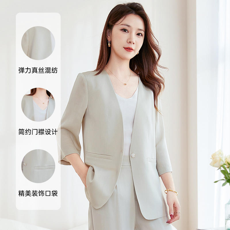 Ink Painting [Elastic Crepe] 2025 Spring/Summer Original Design Women's Loose Casual Short-Sleeve Blazer 9552