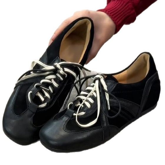 Cowhide Edition ~ Retro Black German Training Shoes Lace-up Forrest Gump Shoes Women's Inner Height Increasing Casual Board Shoes All-match sneaker Trendy