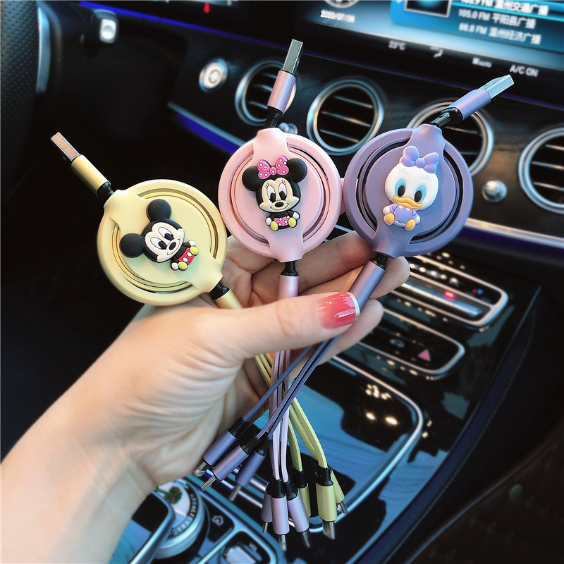 Car data Cable One-drag three-in-one charger multifunctional car fast charging type-c Pinganzhuo fruit telescopic