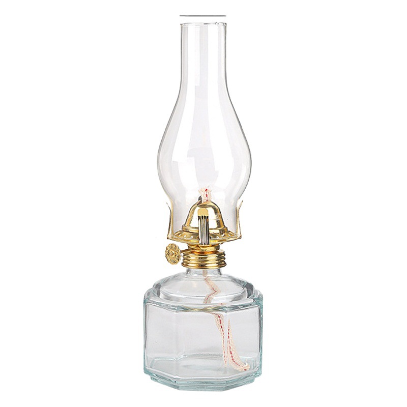 Lámpara de queroseno de vidrio poligonal de gran capacidad y tamaño mediano, lámpara de mantequilla, resistente al viento para exteriores, iluminación tradicional para interiores.